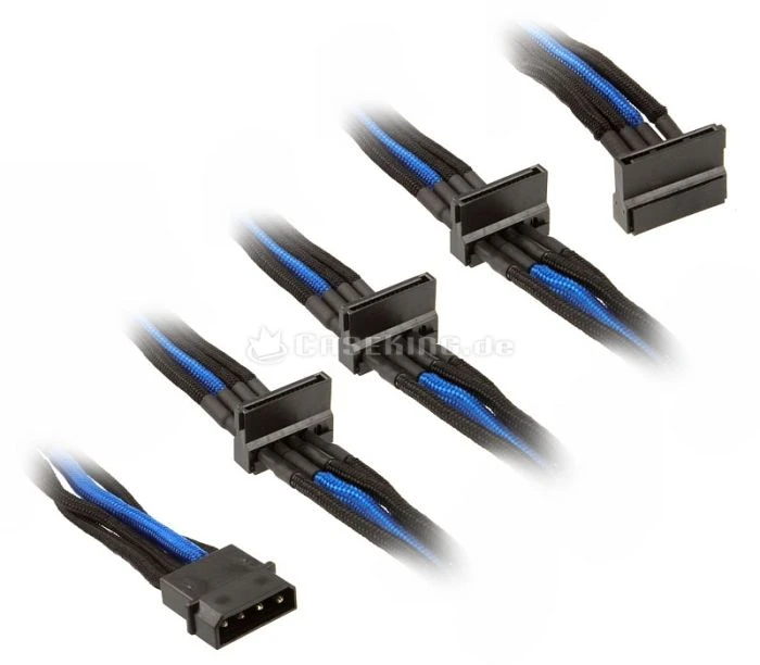 SilverStone SATA-Stromadapter 4-Pin [IDE] auf 4x 15-Pin [SATA] 30cm, sleeved schwarz/blau