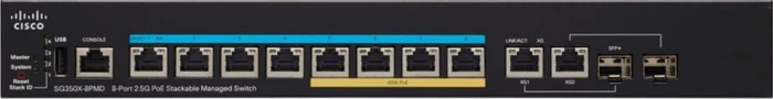 Cisco SG350X Desktop 2.5G Managed Switch, 8x RJ-45, 2x RJ-45/SFP+, 240W UPoE