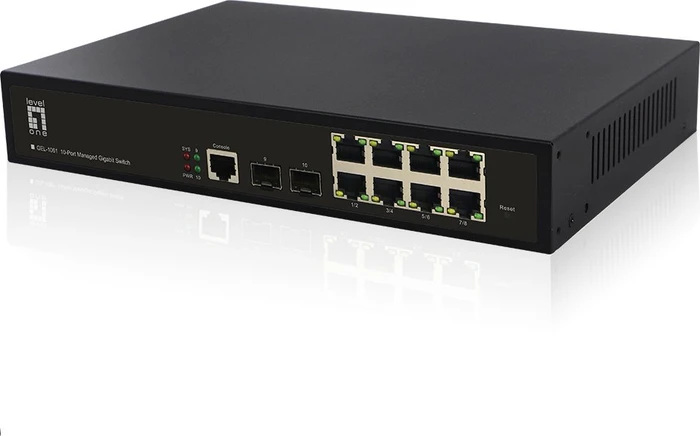 LevelOne GEL Desktop Gigabit Managed Switch, 8x RJ-45, 2x SFP