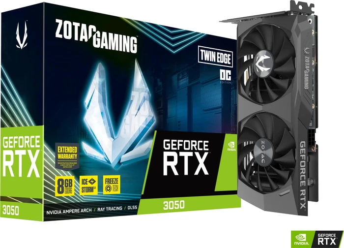 Zotac Gaming GeForce RTX 3050 Twin Edge OC, 8GB GDDR6, HDMI, 3x DP