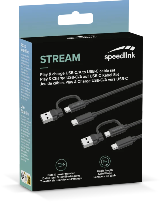 Speedlink 2 Stück Stream Play & Charge USB-C Ladekabel 3m (PS5)