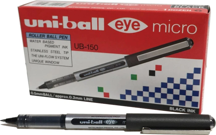 Uni-Ball Eye Micro UB-150 Tintenroller (Mine) schwarz/silber, 12er-Pack