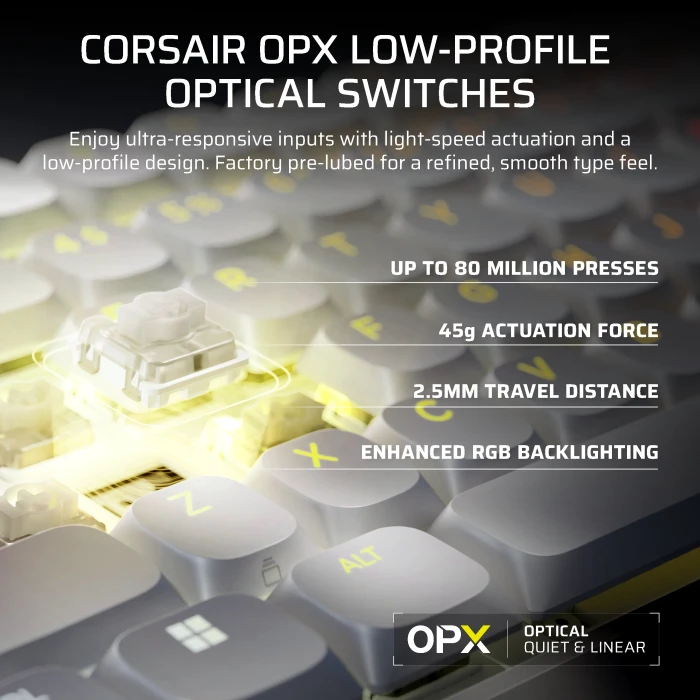Corsair Vanguard Air 99 Wireless, weiß, LEDs RGB, Corsair OPX Low-Profile, USB/Bluetooth, US