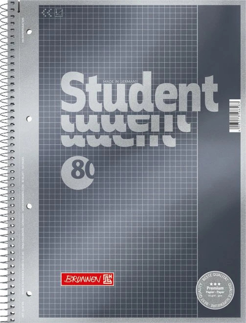 Brunnen Student Premium Collegeblock, A4, Lineatur 26, anthrazit metallic, 80 Blatt