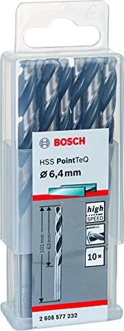 Bosch Professional HSS PointTeQ Spiralbohrer, 6.4x63x101mm, 10 Stück
