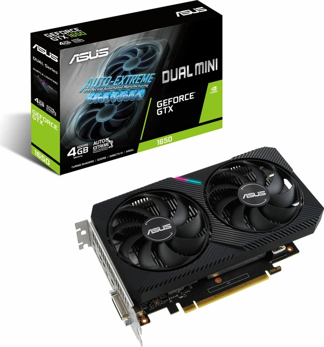 ASUS Dual GeForce GTX 1650 Mini, DUAL-GTX1650-4GD6-MINI, 4GB GDDR6, DVI, HDMI, DP
