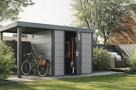 Telluria Classico 2424 Gerätehaus inkl. Anbau 1.68m links hellgrau