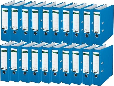Leitz Qualitäts Ordner 2-Ring 180° Plastik, 80mm, A4, hellblau, 20er-Pack
