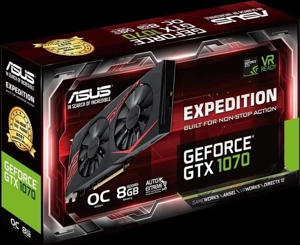 ASUS Expedition GeForce GTX 1070 OC, EX-GTX1070-O8G, 8GB GDDR5, DVI, 2x HDMI, 2x DP