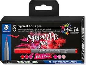 Staedtler pigment brush pen 371 reds & pinks sortiert, 6er-Set