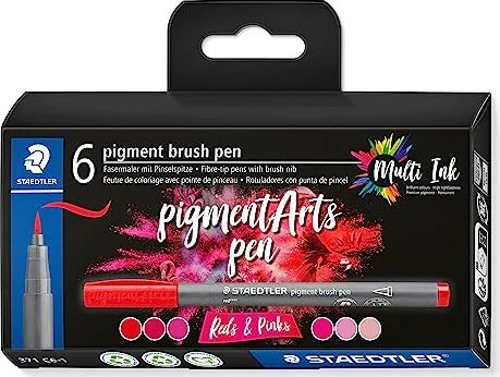Staedtler pigment brush pen 371 reds & pinks sortiert, 6er-Set