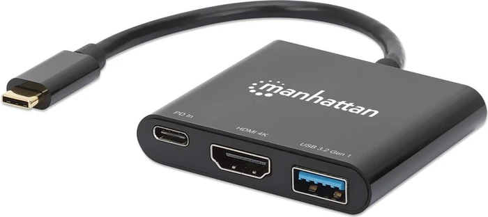 Manhattan USB-C to HDMI 3-in-1 Docking Converter with Power Delivery, USB-C 3.0 [Stecker]