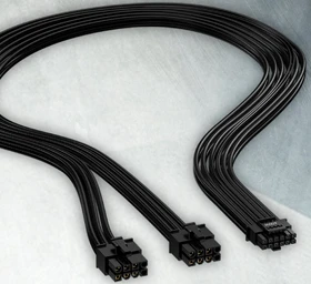 Antec 12VHPWR Cable for Signature Series, 600W PCIe 5.0 12VHPWR, 2x 8-Pin PCIe Stecker auf 16-Pin PCIe 5.0 12VHPWR Stecker, Adapterkabel, schwarz (0-761345-99935-9)