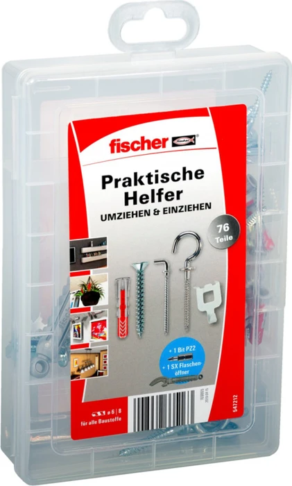 fischer EasyDIY Box Neue Wohnung Schrauben/Dübel-Sortiment inkl. Werkzeugbox, 76 Stück