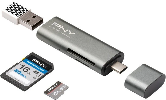PNY - Kartenleser - 7,60cm (3") 1 (SD, microSD, SDHC, microSDHC, SDXC, microSDXC) - USB-C