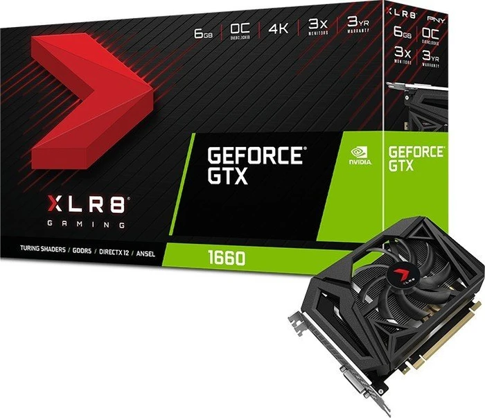 PNY GeForce GTX 1660 XLR8 Gaming OC, 6GB GDDR5, DVI, HDMI, DP