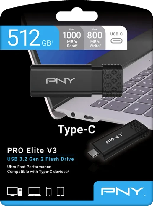 PNY Pro Elite V3 512GB, USB-C, USB 3.2 Gen 2×1