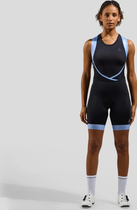 Odlo Zeroweight Tights Bib Fahrradhose kurz black/blue heron (Damen)