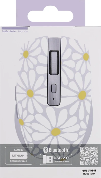 T'nB Rechargeable Bluetooth Wireless Mouse, Flower Exclusiv violett/weiß/gelb, USB/Bluetooth