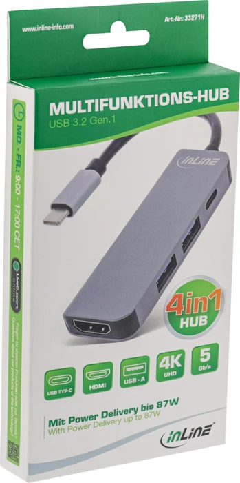 InLine Multifunktions-Hub, 2x USB-A 3.0, HDMI, PD 87W, USB-C 3.0 [Stecker]