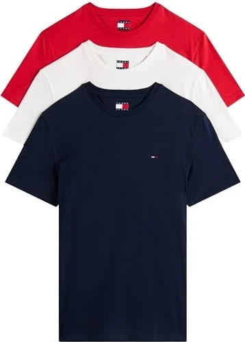 Tommy Hilfiger Flag Extra Slim 3er-Pack T-Shirt kurzarm ecru/dark night/sapphire red (Herren)
