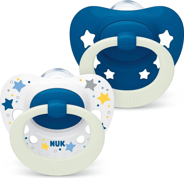 NUK Signature Night Schnuller, 18-36M, Silikon, blau/weiß, 2 Stück
