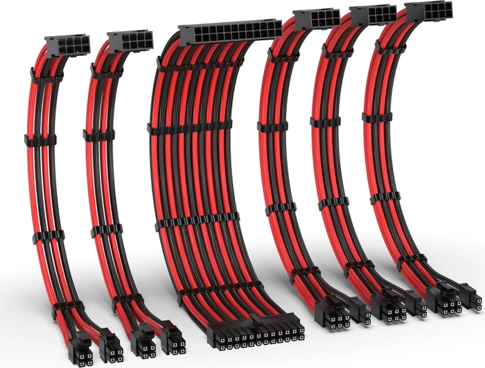 EZDIY-FAB Cable Extension Kit, 1x 24-Pin, 2x 4/8-Pin ATX, 3x 8-Pin PCIe, 16AWG, schwarz/rot