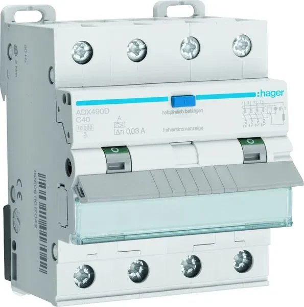 Hager Fehlerstrom-Leitungsschutzschalter 4P 10kA C-40A 30mA Typ A