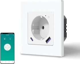 WLAN-Steckdose, Glas, weiß, Unterputz, Smart-Steckdose
