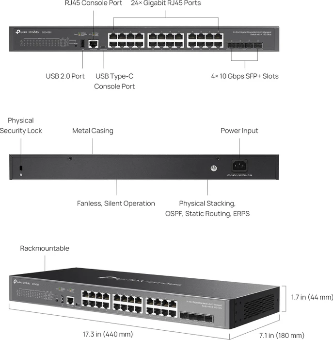 TP-Link Omada SG5400 Rackmount Gigabit Managed Switch, 24x RJ-45, 4x SFP+