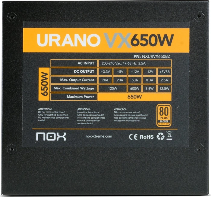 Nox Xtreme Urano VX Bronze 650W, ATX 2.4