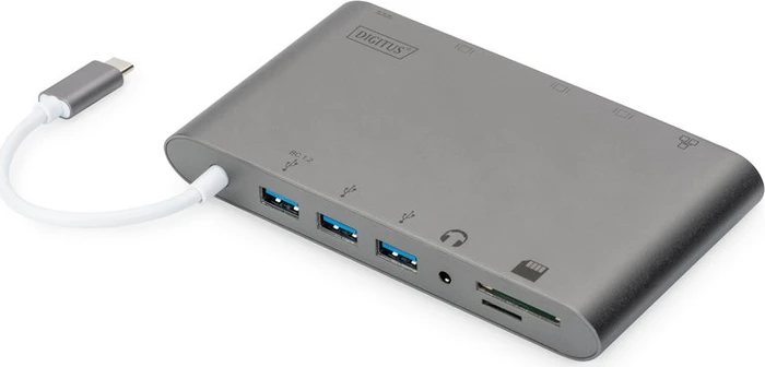 Digitus Universal Docking Station grau, Multiport, USB-Hub, Dual-Slot-Cardreader, USB-C 3.0 [Stecker]