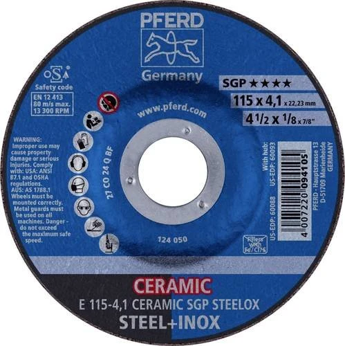 Pferd E 115-4.1 CERAMIC SGP STEELOX Schleifscheibe, 115x4.1x22.23mm, 10 Stück