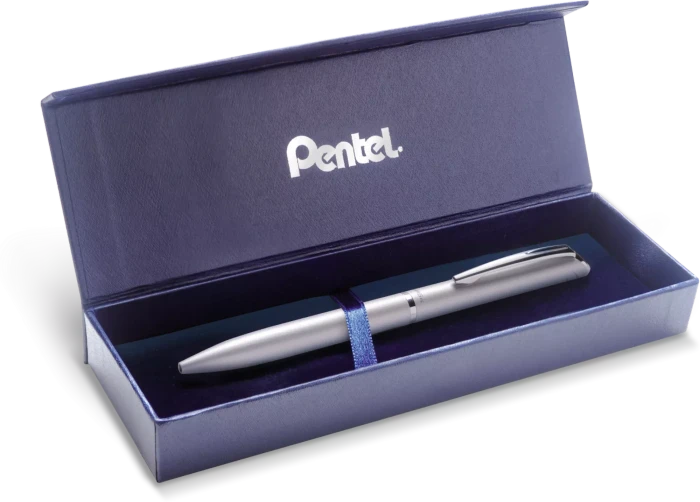 Pentel EnerGel HighClass BL2007 0.7mm/0.35mm Gelroller silber matt, Geschenkbox
