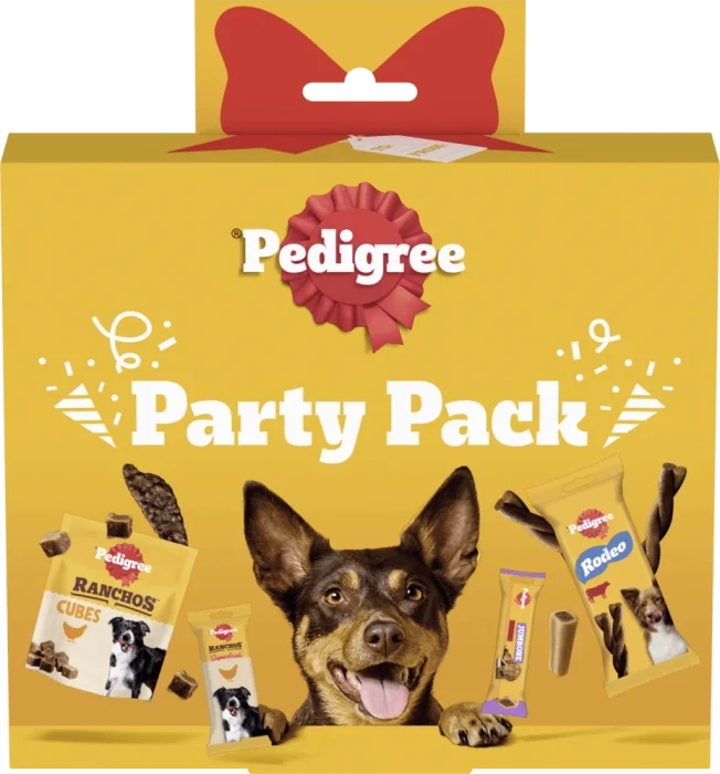 Pedigree Party Pack 4 Varietäten Ranchos Cubes Huhn, Ranchos Superfoods Huhn, Jumbone Rind & Geflügel, Rodeo Rind, 241g