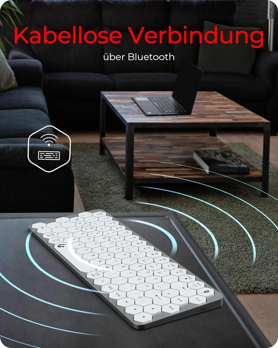 KeySonic KSK-5020BT-S Mini-Tastatur, silber/weiß, Bluetooth, DE