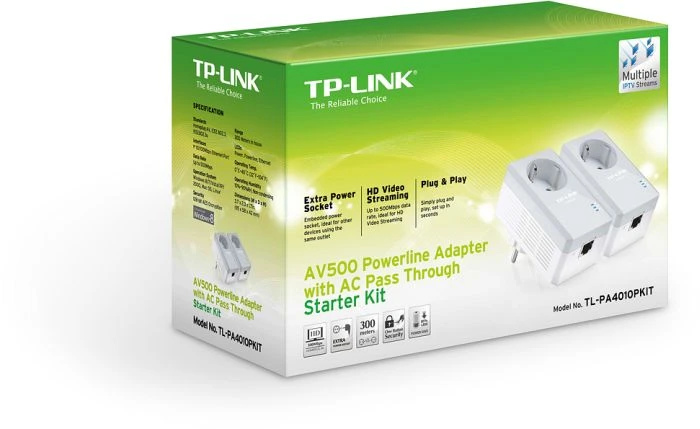 TP-Link Powerline AV600 Passthrough Starter Kit, HomePlug AV, RJ-45, 2er-Pack