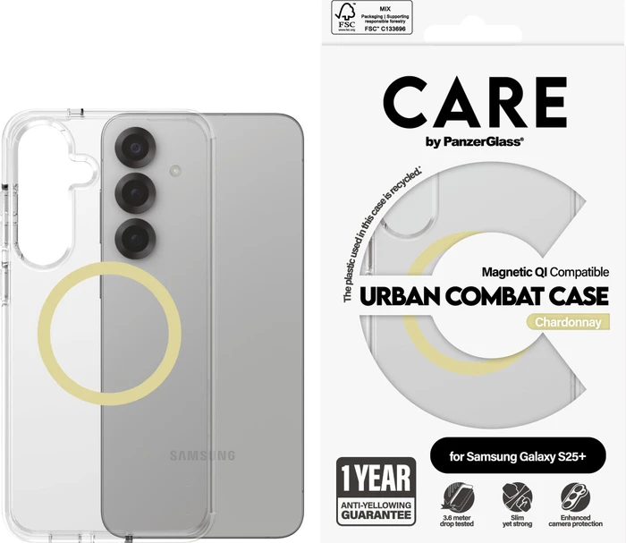 PanzerGlass Care Flagship Case Urban Combat Magnetic Qi für Samsung Galaxy S25+ transparent/gelb