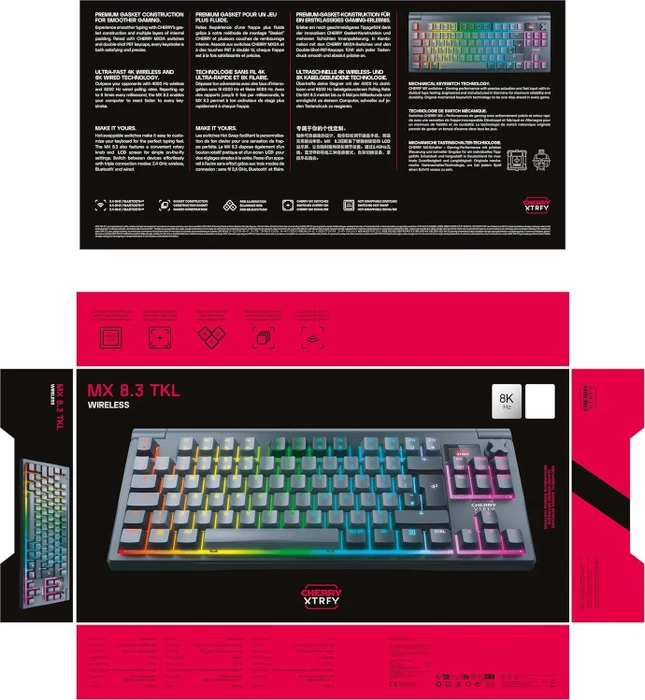 Cherry MX 8.3 TKL Wireless, Starfall Grey, grau/schwarz, MX2A RGB RED, USB/Bluetooth, DE