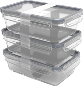 Rotho Click & Lock Glas Kühlschrankdose Aufbewahrungsbehälter 1.3l horizontblau, 3 Stück