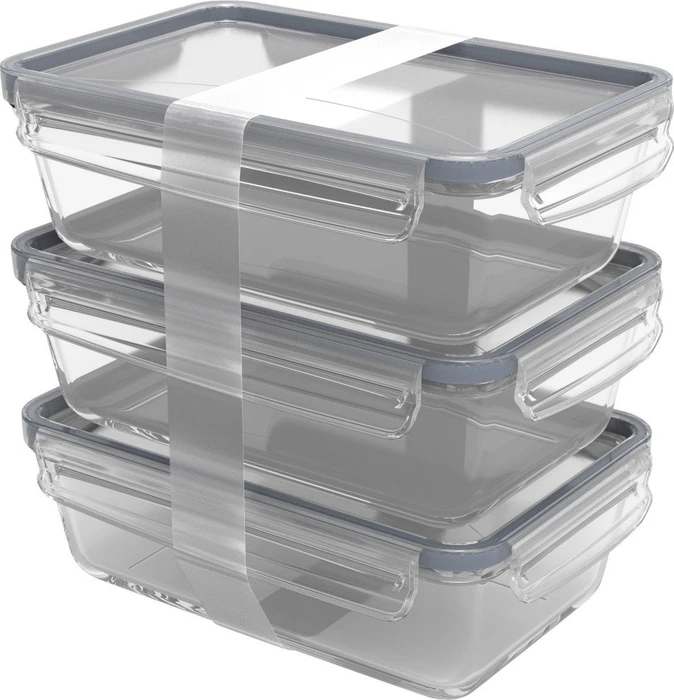 Rotho Click & Lock Glas Kühlschrankdose Aufbewahrungsbehälter 1.3l horizontblau, 3 Stück