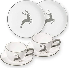 Gmundner Keramik Grauer Hirsch Frühstück für 2 Cup Frühstücksservice, 4-tlg.