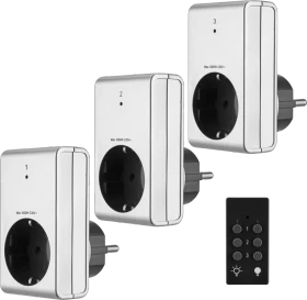 REV Funkschalt-Set 3+1 Standard mit Fernbedienung, 1000W, Typ F, Funksteckdose, 3er-Pack (0085010703)