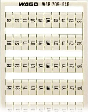 Wago WSB-Beschriftungskarte als Karte bedruckt U6, V6, W6, ..., U6, V6, W6,... bis U9, V9, W9, ..., U9, V9, W9, (je 2x) nicht dehnbar Aufdruck senkrecht aufrastbar weiß
