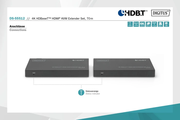 Digitus HDMI KVM Extender Set Extender HDBaseT 1.0, 4K, 30Hz, Cat5e/6/6a/7/8, 40m