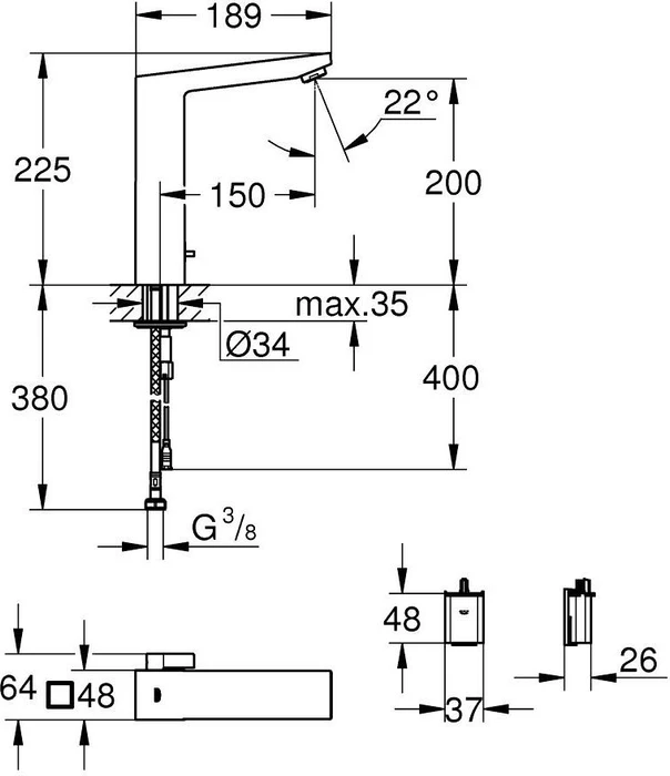 Grohe Eurocube E Infrarot-Elektronik für Waschtisch 1/2" supersteel