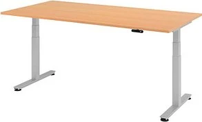 Hammerbacher Ergonomic Aktiv XDSM2E/6/S elektrisch höhenverstellbarer Sitz-Steh-Schreibtisch 200x100cm Buche/silber