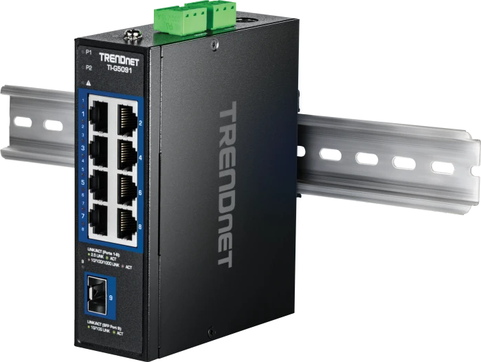 TRENDnet TI Hardened Industrial Railmount 2.5G Switch, 8x RJ-45, 1x SFP+