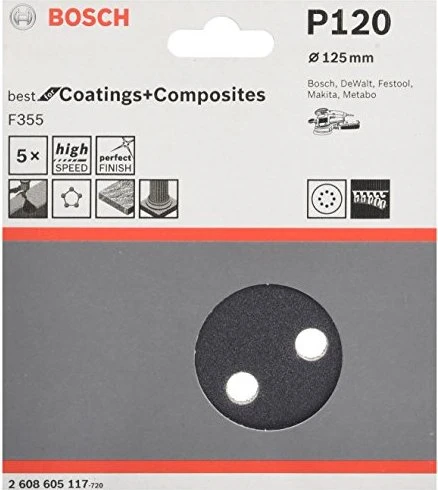 Bosch Professional F355 Best for Coatings and Composites Schleifblatt K120, 125mm, 5 Stück