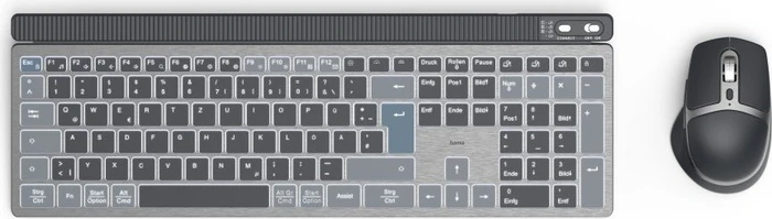 Hama WKM-750 Multi-Device-Tastatur-Maus-Set, blau/grau/schwarz, USB/Bluetooth, DE